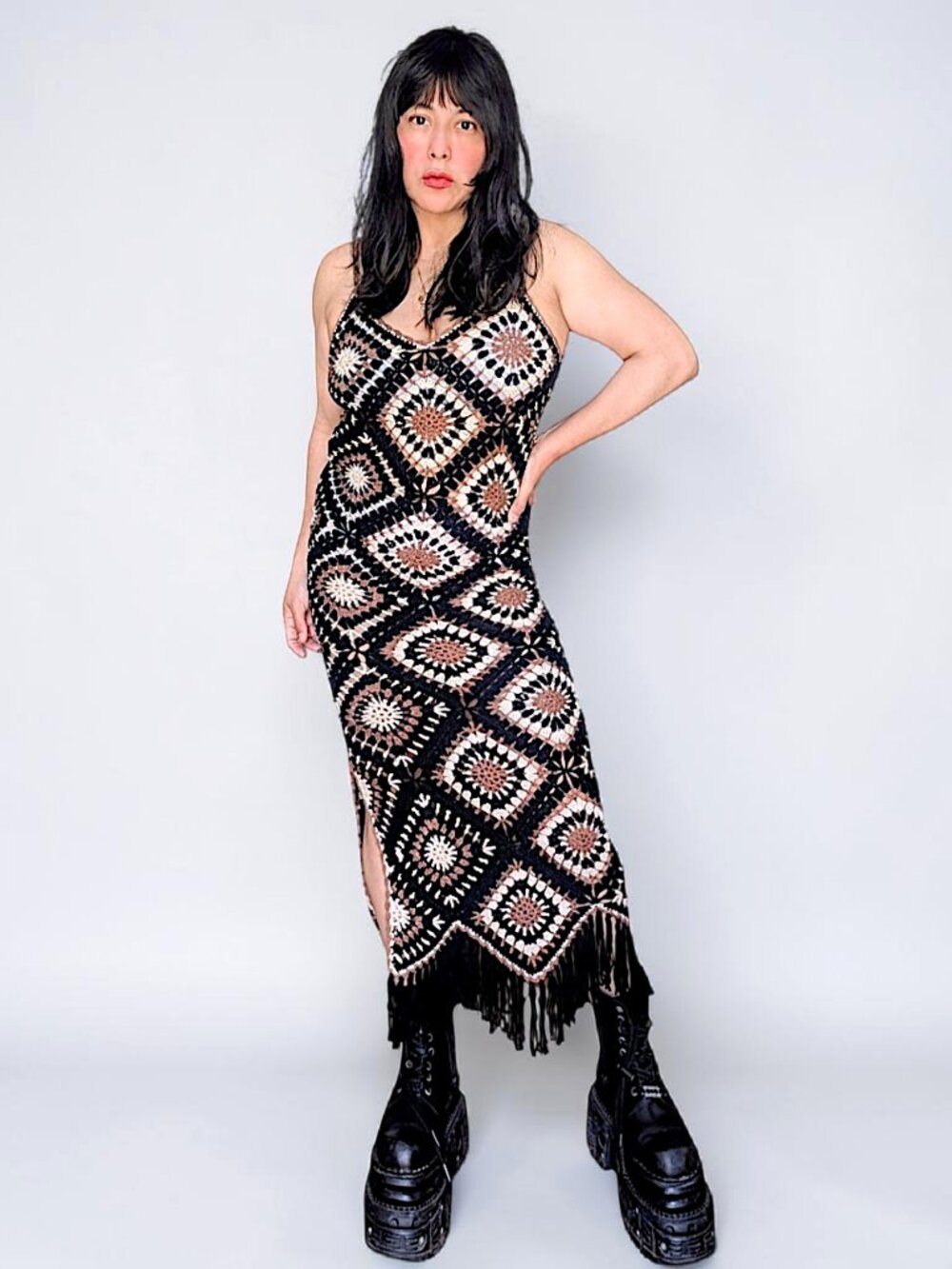 Elan Aleki crochet fringed hem boho fairy maxi dress cover up W's L New NWT $118